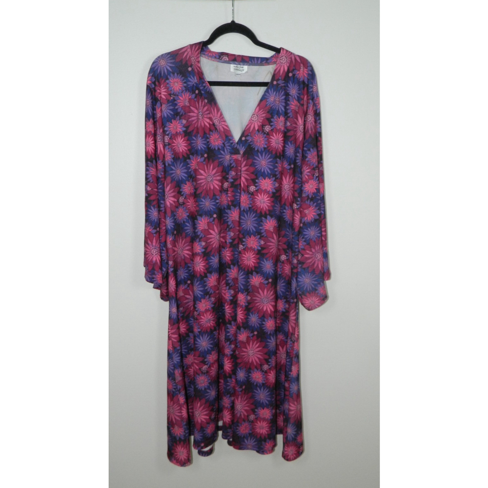 Unique Vintage Dress Kaftan Plus Size 3XL/20 Purple Pink Floral Long Sleeve Mumu